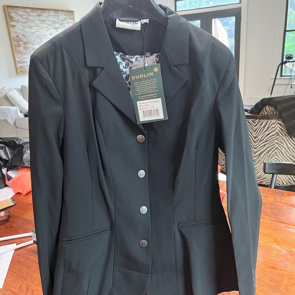 Equestrian Dover black riding jacket by Dublin. Size 8/32.